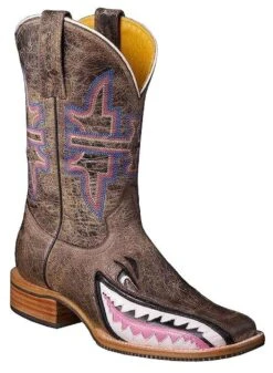 Tin Haul Women's Man Eater Shark Western Boots - Square Toe