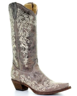 Corral Women's Crater With Bone Embroidery Western Boots - Snip Toe