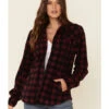 Outback Trading Co Women's Plaid Print Long Sleeve Fleece Shacket