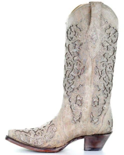 Corral Women's Glitter Inlay And Crystals Wedding Boots - Snip Toe -Country Clothing Store 2000213128 100 LT