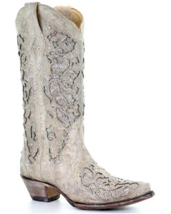 Corral Women's Glitter Inlay And Crystals Wedding Boots - Snip Toe -Country Clothing Store 2000213128 100 P1