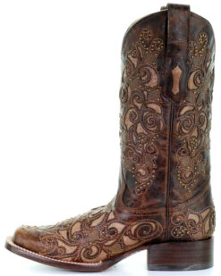 Corral Women's Brown Inlay And Stud Accents Boots - Square Toe -Country Clothing Store 2000213351 200 LT