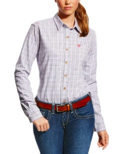 Ariat Women's FR Marion Plaid Print Long Sleeve Button Down Work Shirt -Country Clothing Store 2000222974 500 P1