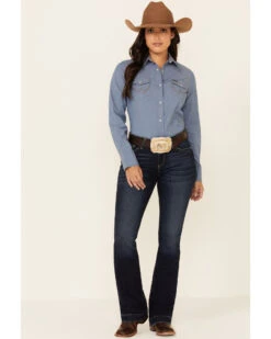 Wrangler Women's Solid Chambray Denim Long Sleeve Snap Western Core Shirt -Country Clothing Store 2000223225 400 P2