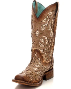 Corral Women's Orix Glitter Inlay & Studded Western Boots - Square Toe -Country Clothing Store 2000229513 200 D1