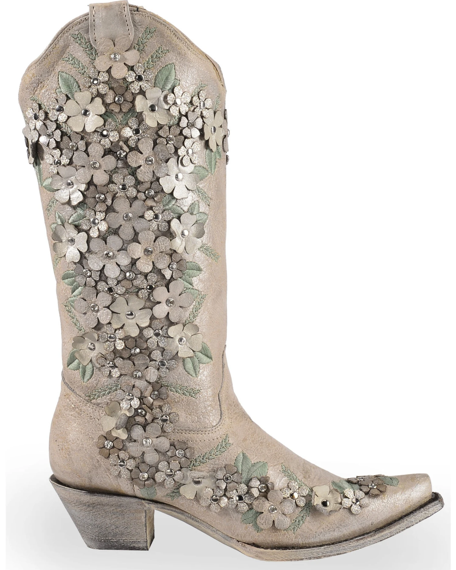 Corral Women's Floral Overlay Embroidered Stud And Crystals Western Boots - Snip Toe 3 Corral Women's Floral Overlay Embroidered Stud And Crystals Western Boots - Snip Toe