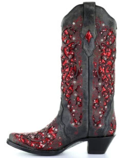 Corral Women's Crystal And Red Sequin Inlay Western Boots - Snip Toe -Country Clothing Store 2000241023 001 LT