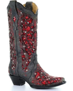 Corral Women's Crystal And Red Sequin Inlay Western Boots - Snip Toe -Country Clothing Store 2000241023 001 P1