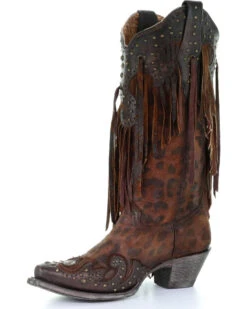 Corral Women's Leopard Stud & Fringe Western Boots - Snip Toe -Country Clothing Store 2000241028 271 D1
