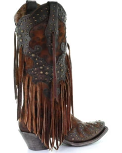 Corral Women's Leopard Stud & Fringe Western Boots - Snip Toe -Country Clothing Store 2000241028 271 D2