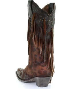 Corral Women's Leopard Stud & Fringe Western Boots - Snip Toe -Country Clothing Store 2000241028 271 D3