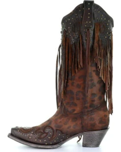 Corral Women's Leopard Stud & Fringe Western Boots - Snip Toe -Country Clothing Store 2000241028 271 LT