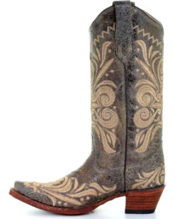 Circle G Women's Distressed Filigree Embroidered Western Boots - Snip Toe
