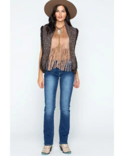 Cripple Creek Women's Crochet Knit Rabbit Fur Trim Vest -Country Clothing Store 2000253652 240 P6