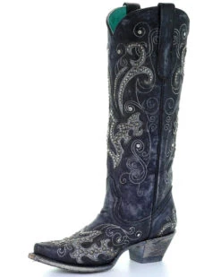Corral Women's Tall Studded Overlay & Crystals Western Boots - Snip Toe -Country Clothing Store 2000253796 001 D1
