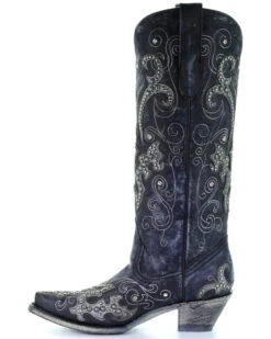 Corral Women's Tall Studded Overlay & Crystals Western Boots - Snip Toe -Country Clothing Store 2000253796 001 LT