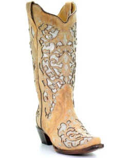 Corral Women's Glitter Floral Inlay Western Boots - Snip Toe -Country Clothing Store 2000276659 250 P1