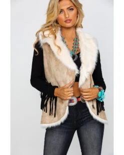 Honey Creek By Scully Women's Beige Faux Fur Vest -Country Clothing Store 2000280568 250 P1