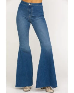 Free People Women's Dark Wash High Rise Just Float On Flare Jeans