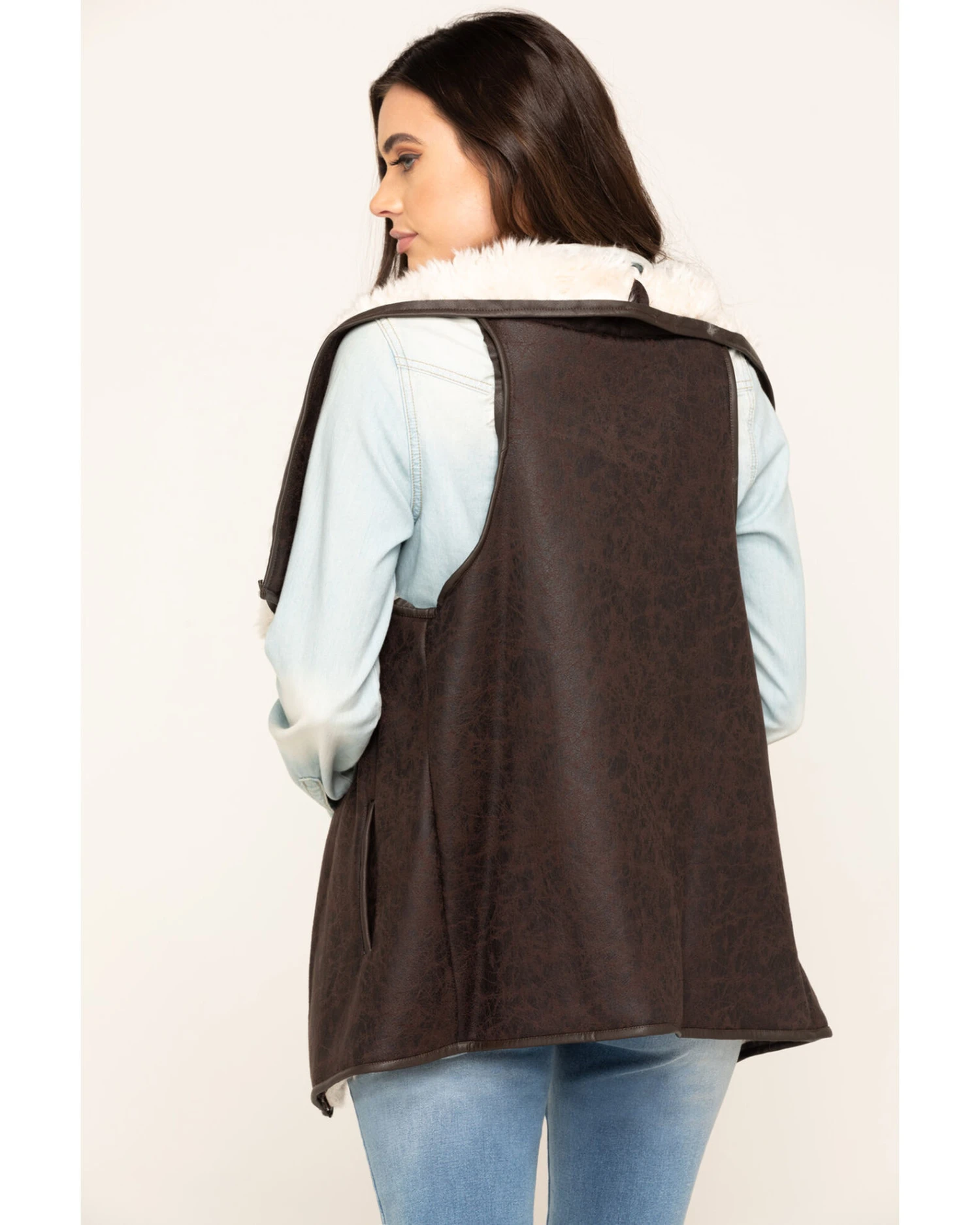 Cripple Creek Women's Pine Cone Faux Shearling Wrap Vest 3 Cripple Creek Women's Pine Cone Faux Shearling Wrap Vest