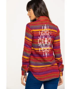 Rock & Roll Denim Women's Rust Serape Stripe Southwestern Embroidered Long Sleeve Western Shirt -Country Clothing Store 2000290054 900 P2