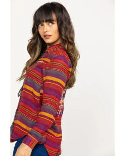 Rock & Roll Denim Women's Rust Serape Stripe Southwestern Embroidered Long Sleeve Western Shirt -Country Clothing Store 2000290054 900 P3