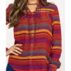 Rock & Roll Denim Women's Rust Serape Stripe Southwestern Embroidered Long Sleeve Western Shirt 2 Rock & Roll Denim Women's Rust Serape Stripe Southwestern Embroidered Long Sleeve Western Shirt -Country Clothing Store 2000290054 900 P4