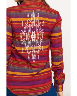 Rock & Roll Denim Women's Rust Serape Stripe Southwestern Embroidered Long Sleeve Western Shirt -Country Clothing Store 2000290054 900 P5