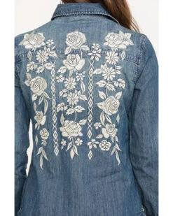 Stetson Women's Floral Embroidered Denim Long Sleeve Pearl Snap Western Shirt -Country Clothing Store 2000290554 400 P4