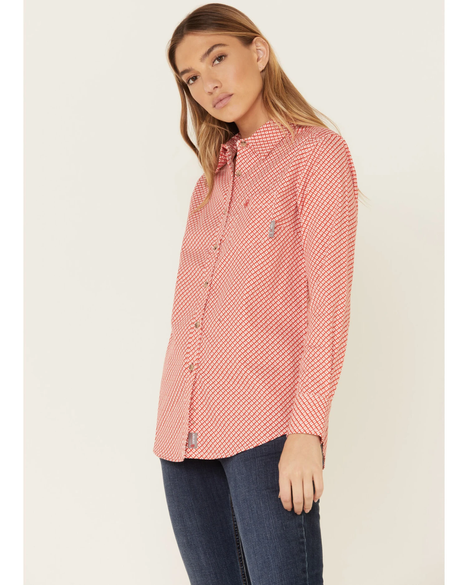 Ariat Women's FR Sofia Geo Print Long Sleeve Button Down Work Shirt 3 Ariat Women's FR Sofia Geo Print Long Sleeve Button Down Work Shirt