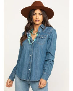 Stetson Women's Denim Desert Embroidered Long Sleeve Snap Western Shirt -Country Clothing Store 2000295427 400 P1