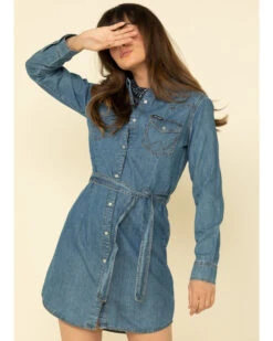 Wrangler Women's Medium Wash Denim Western Shirt Dress