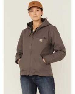 Carhartt Women's Taupe Washed Duck Sherpa-Lined Jacket -Country Clothing Store 2000324387 251 P1
