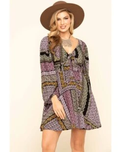 Band Of The Free Women's Multi Patchwork Tie Front Dress -Country Clothing Store 2000327338 900 P1