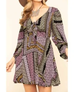 Band Of The Free Women's Multi Patchwork Tie Front Dress
