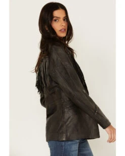 Cripple Creek Women's Black Antique Studded Fringe Lamb Nappa Snap Blazer -Country Clothing Store 2000327631 001 P2