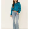 Cinch Women's Teal Solid Button Front Long Sleeve Western Shirt -Country Clothing Store 2000330809 442 P2