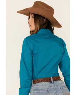 Cinch Women's Teal Solid Button Front Long Sleeve Western Shirt 11 Cinch Women's Teal Solid Button Front Long Sleeve Western Shirt -Country Clothing Store 2000330809 442 P5
