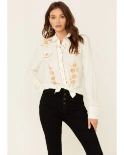 ROPER Stetson Women's Poly Crepe Retro Embroidered Long Sleeve Snap Western Shirt 9 ROPER Stetson Women's Poly Crepe Retro Embroidered Long Sleeve Snap Western Shirt -Country Clothing Store 2000332684 100 P1