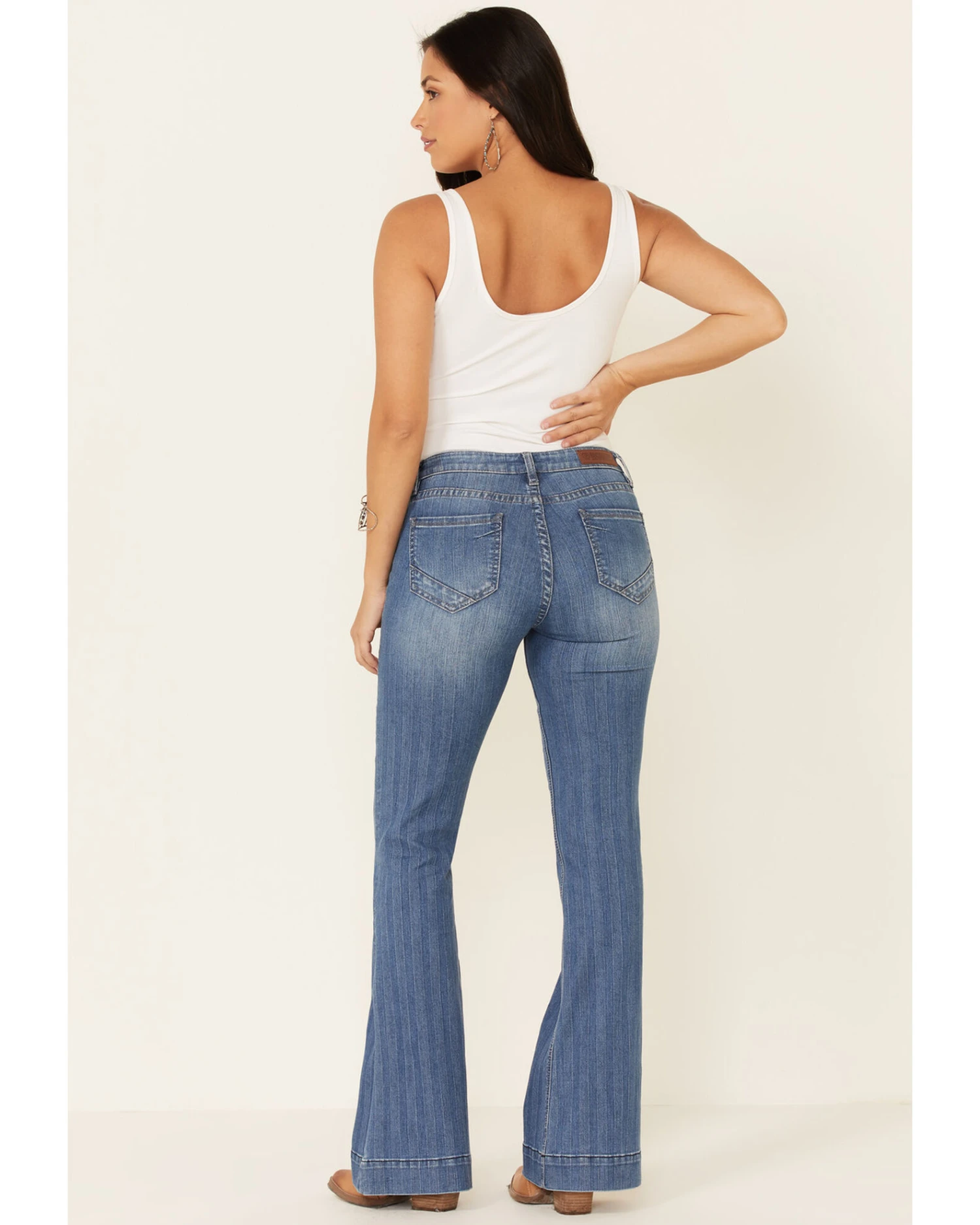 Rock & Roll Denim Women's Medium Wash Herringbone Stripe Mid Rise Trouser Jean 3 Rock & Roll Denim Women's Medium Wash Herringbone Stripe Mid Rise Trouser Jean