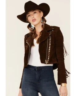 Understated Leather Women's Tan Paris Texas Star Studded Jacket -Country Clothing Store 2000339332 280 P3