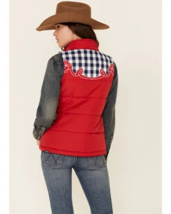 Cruel Girl Women's Red Embroidered Quilted Poly Puffer Vest -Country Clothing Store 2000342173 600 P4