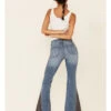 Shyanne Women's Mid Wash Crochet Embroidered Inset High Rise Flare Denim Jeans -Country Clothing Store 2000342607 420 P4