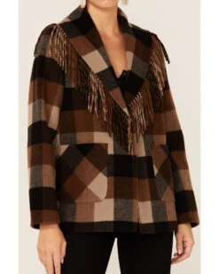 Pendleton Women's Charcoal & Camel Fringed Wool Blend Barn Coat -Country Clothing Store 2000343362 900 P3