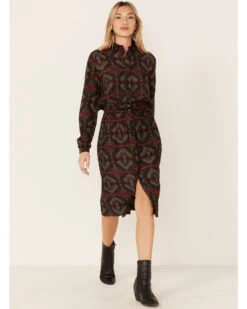 Stetson Women's Brown Southwestern Print Belted Dres 7 Stetson Women's Brown Southwestern Print Belted Dres -Country Clothing Store 2000346361 200 P1