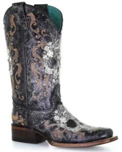 Corral Women's Floral Skull Embroidery & Studs Western Boots - Square Toe -Country Clothing Store 2000348441 944 P1