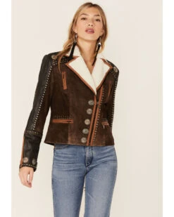 Double D Ranchwear Women's Sherpa Trim Leather Cave Basin Jacket -Country Clothing Store 2000351610 200 P1