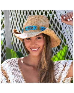 Nikki Beach Women's Natural Mazatlan Crochet Raffia Straw Western Hat -Country Clothing Store 2000352520 101 P3