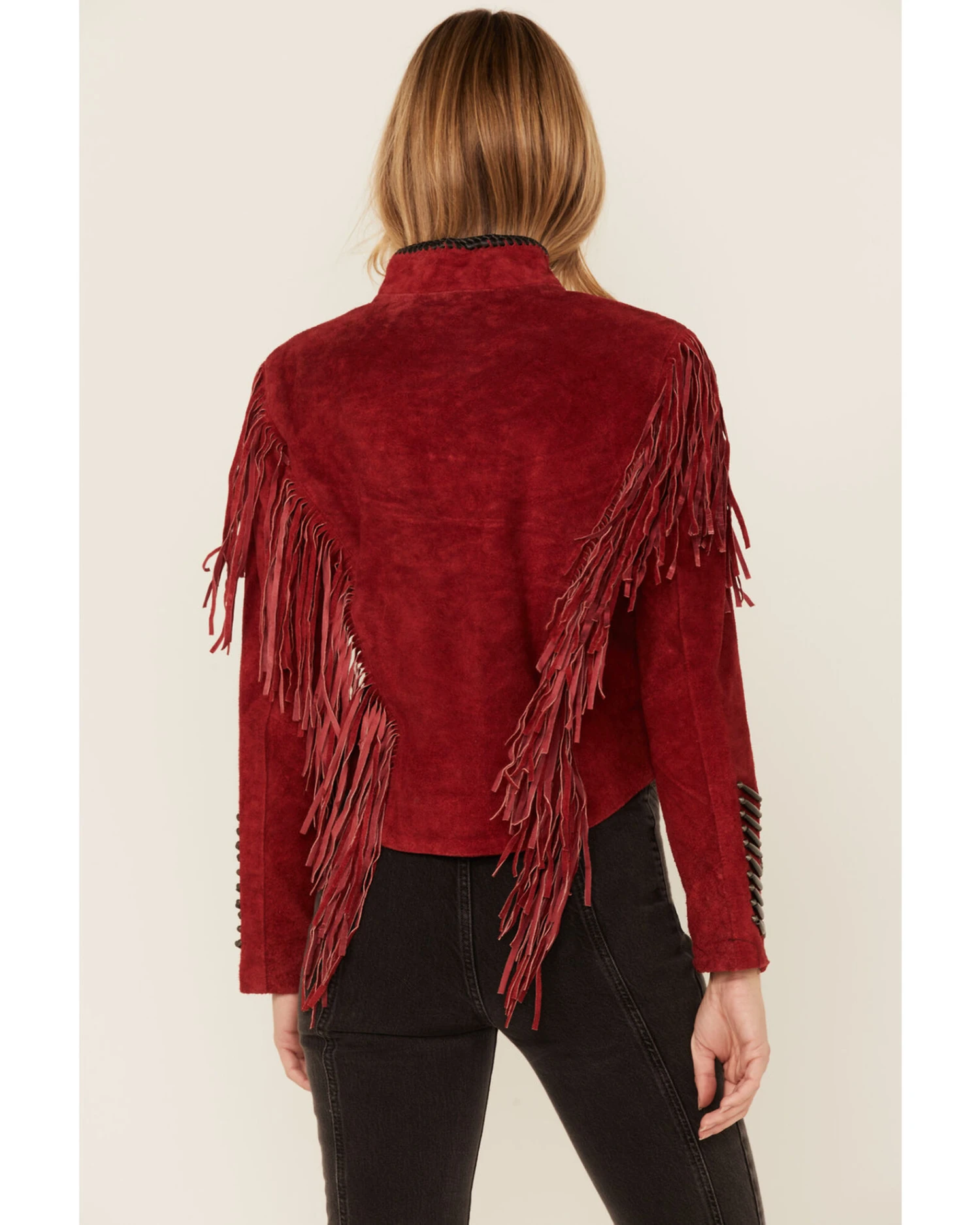 Cripple Creek Women's Beaded Suede Fringe Black Bones Military Jacket 4 Cripple Creek Women's Beaded Suede Fringe Black Bones Military Jacket - Image 2