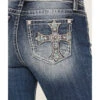 Miss Me Women's Dark Wash Lurex Embroidered Cross Non-Flap Pocket Tapered Bootcut Jeans